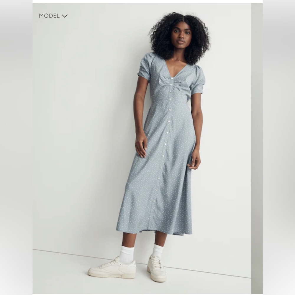 Madewell Leedra Polka Dot Button-Front Midi Dress-Still Dawn